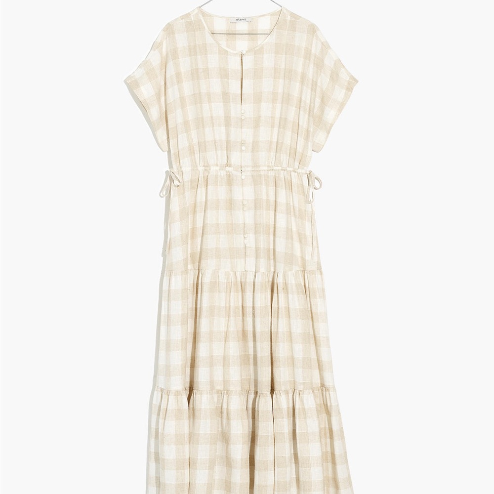 NWT Madewell button front tiered midi dress: Undyed gingham edition